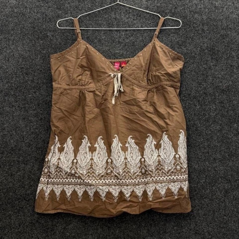SO Brown Embroidered Cami Top Women's XL Boho Peasant Babydoll Tank
